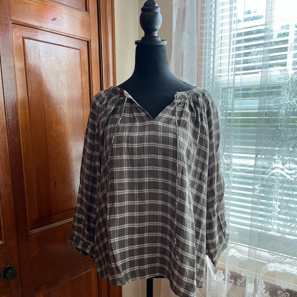 Green Plaid Peasant Blouse